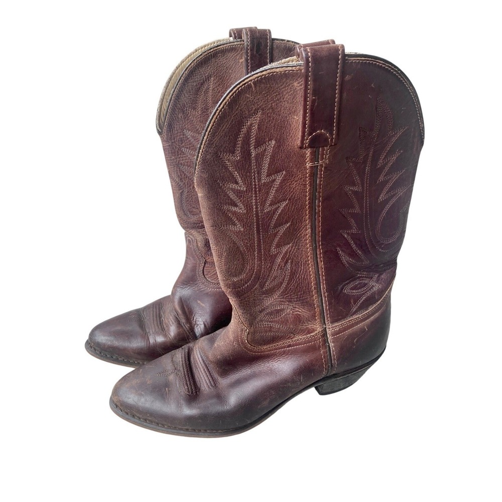 Justin Women Western Boots 8 M Brown Leather Stitched Pointed Toe